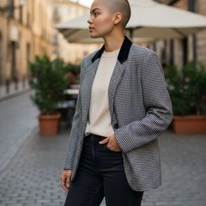 Sag Harbor Women Black and White Houndstooth Blazer Jacket Size 10